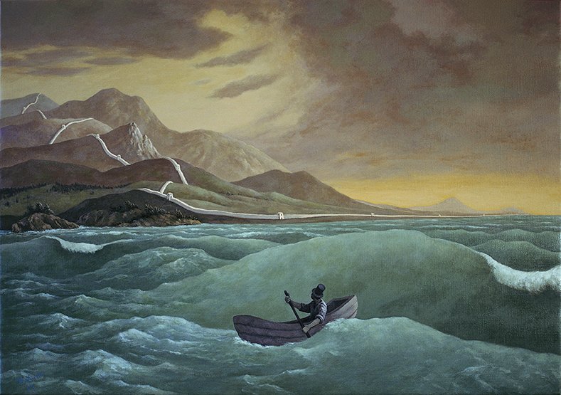 Valentin Lustig: A Kínai Nagy Fal végződése. Vihar (70 × 100 cm, 2004)